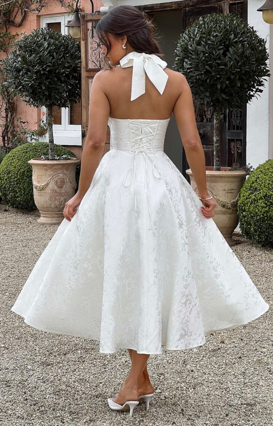 Plunge Neck Sleeveless Full Skirt Dress