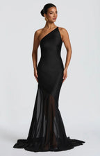 Women's One Shoulder Mermaid Maxi Dress with Cross Back Straps