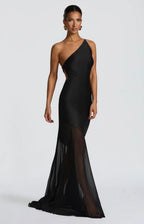 Women's Mermaid Maxi Dress One Shoulder Crisscross Back Detail