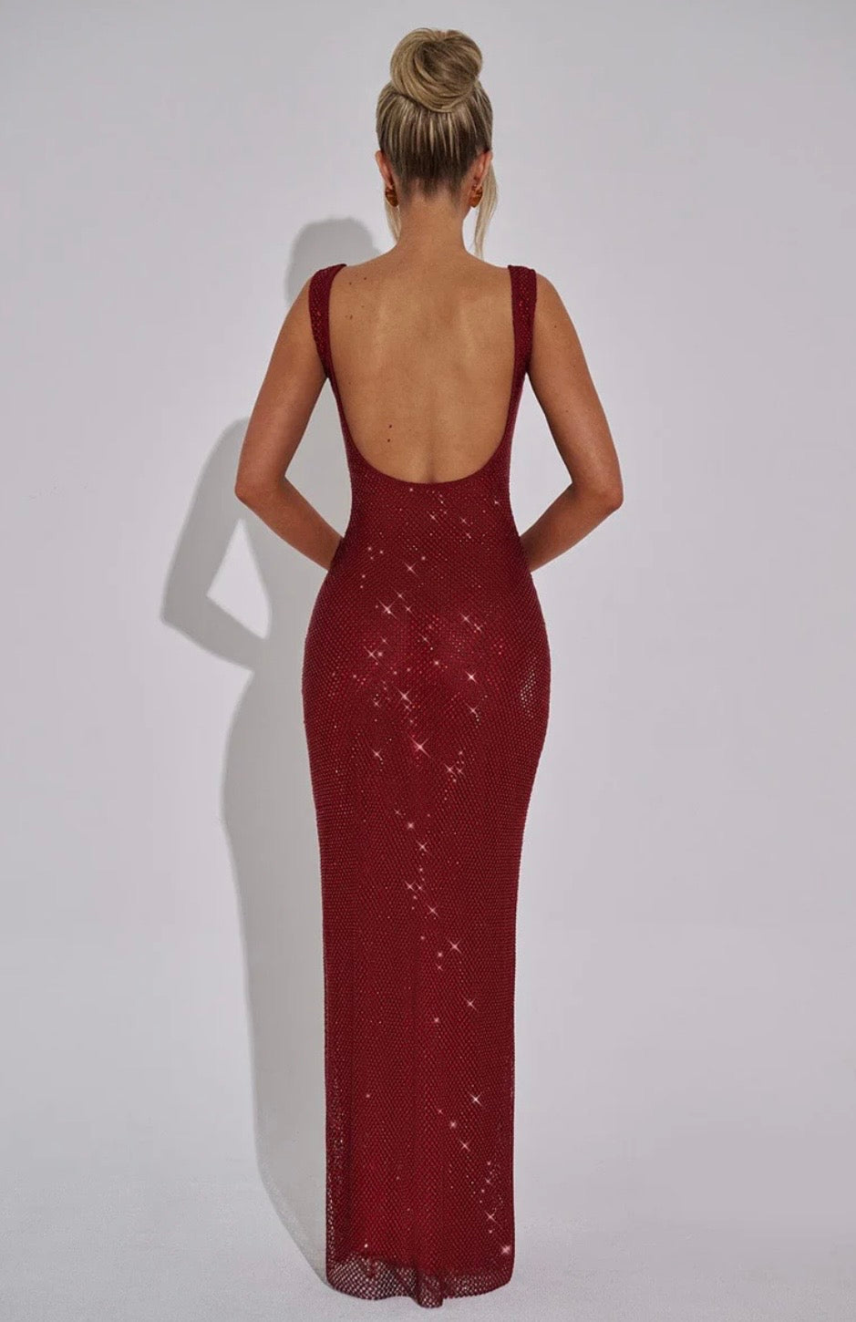 Women's Bodycon Maxi Dress Wide Straps Scoop Back Sequin Detail