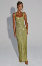 Women's Bodycon Maxi Dress Wide Straps Scoop Back Sequin Detail