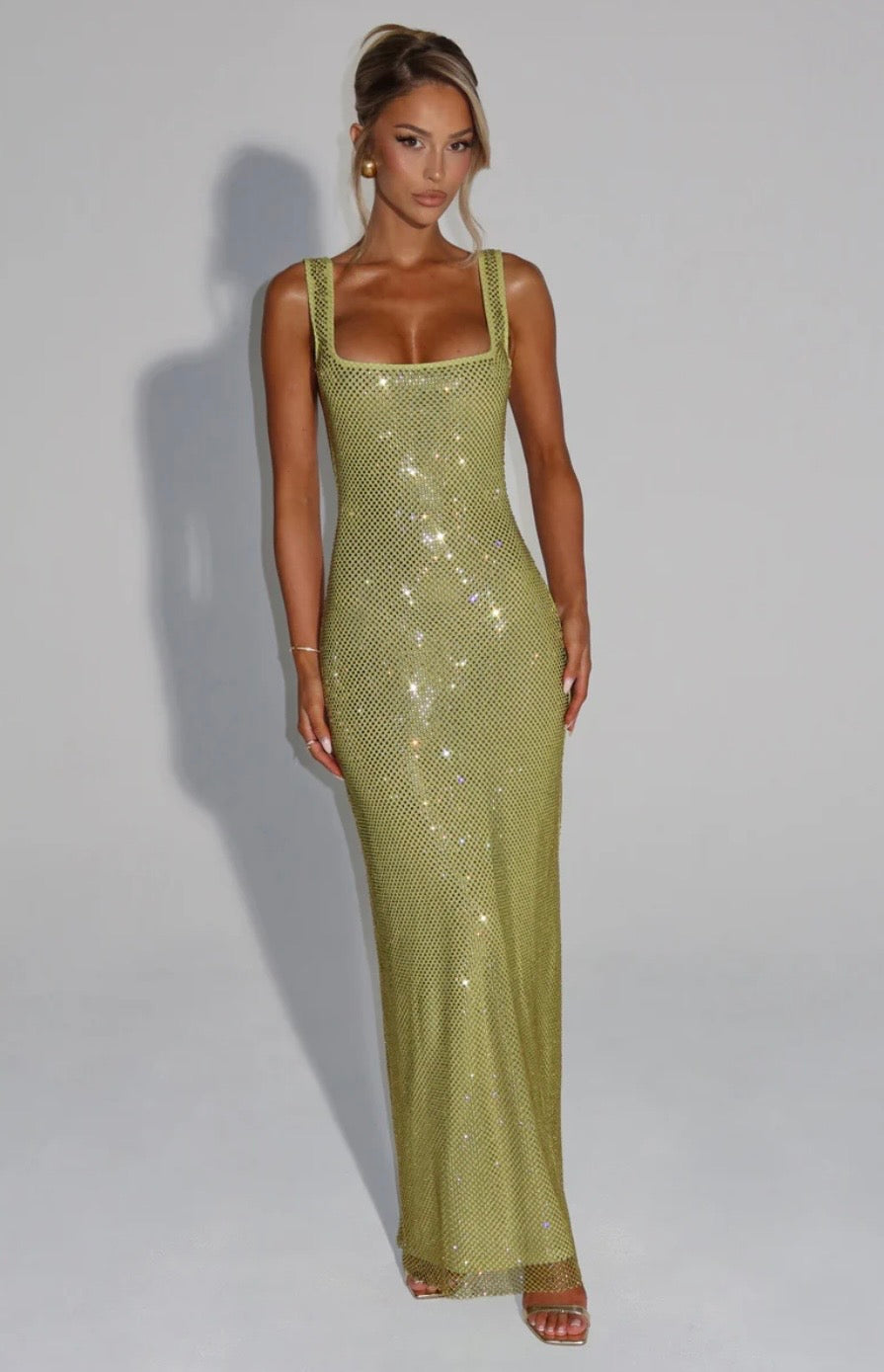 Women's Bodycon Maxi Dress Wide Straps Scoop Back Sequin Detail