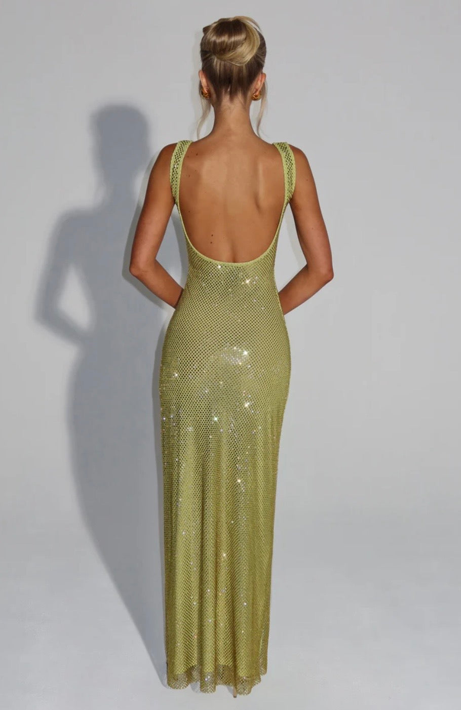 Women's Bodycon Maxi Dress Wide Straps Scoop Back Sequin Detail