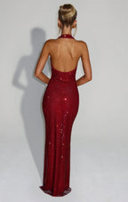 Women's Fitted Maxi Dress with Halter Neck and Open Back