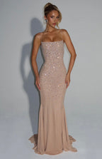 Strapless Rhinestone Maxi Dress Women
