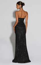 Women's Strapless Sequin Maxi Dress with Matching Neck Scarf Detail