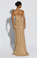 Women's Strapless Sequin Maxi Dress with Matching Neck Scarf Detail