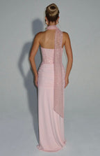 Women's Strapless Sequin Corset Maxi Dress with Sheer Skirt Detail