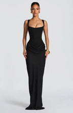 Women's Fitted Maxi Dress Square Neck Corset Style Back Design