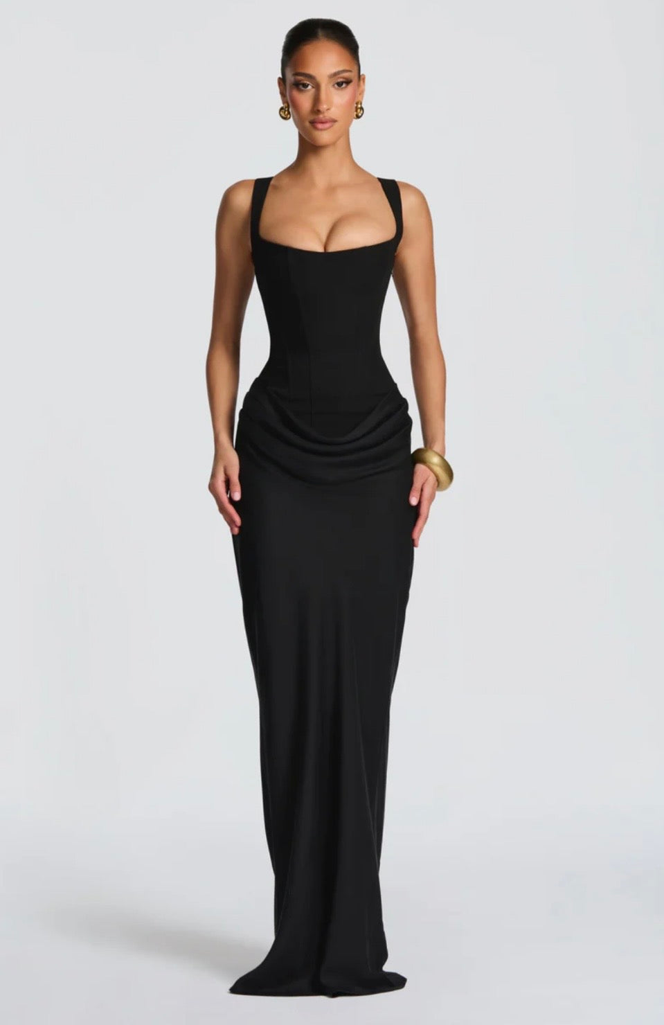 Women's Fitted Maxi Dress Square Neck Corset Style Back Design