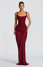 Women's Fitted Maxi Dress Square Neck Corset Style Back Design
