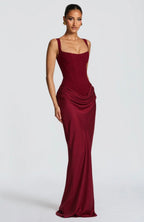 Women's Fitted Maxi Dress Square Neck Corset Style Back Design