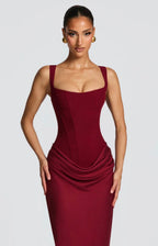 Women's Fitted Maxi Dress Square Neck Corset Style Back Design