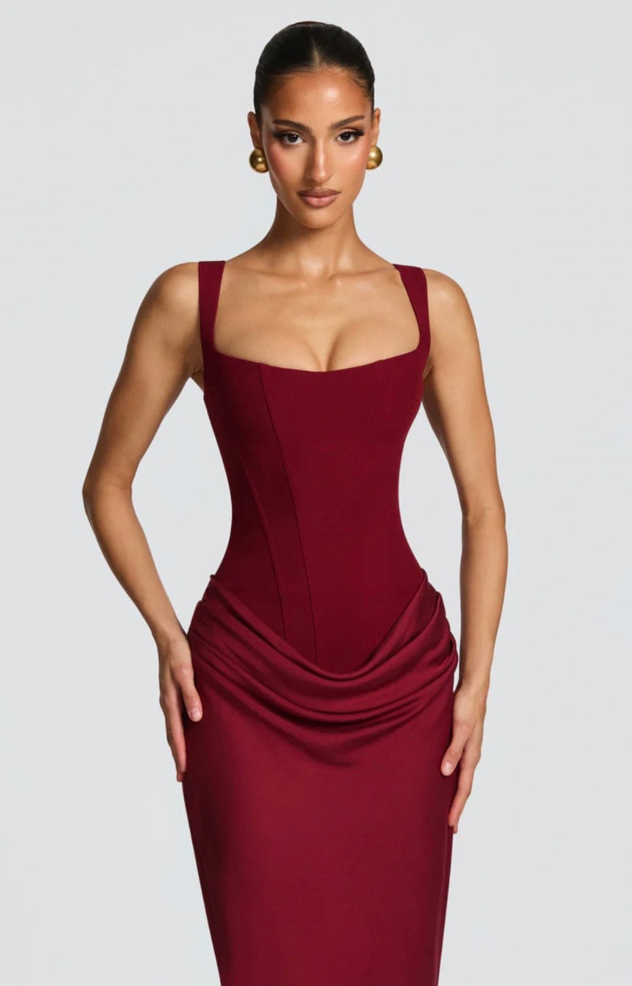 Women's Fitted Maxi Dress Square Neck Corset Style Back Design