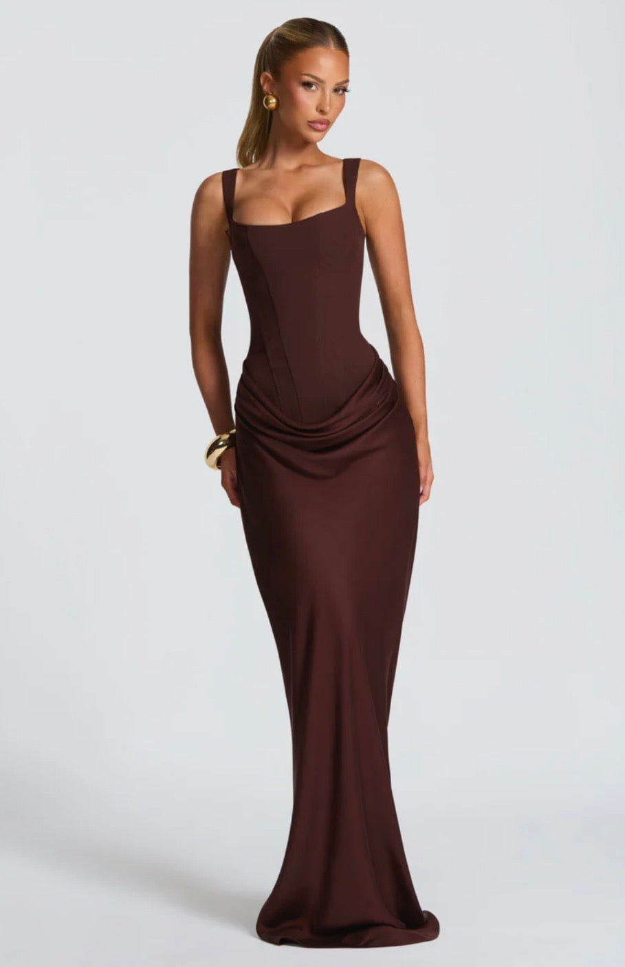 Women's Fitted Maxi Dress Square Neck Corset Style Back Design