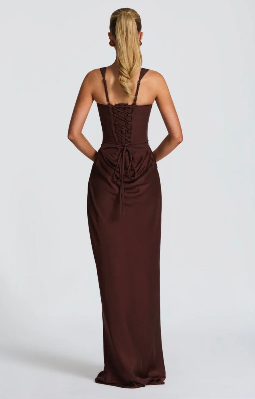 Women's Fitted Maxi Dress Square Neck Corset Style Back Design