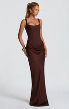 Women's Fitted Maxi Dress Square Neck Corset Style Back Design