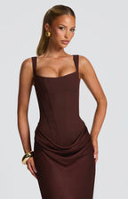 Women's Fitted Maxi Dress Square Neck Corset Style Back Design