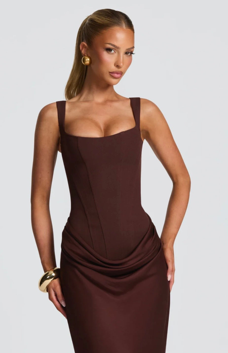 Women's Fitted Maxi Dress Square Neck Corset Style Back Design