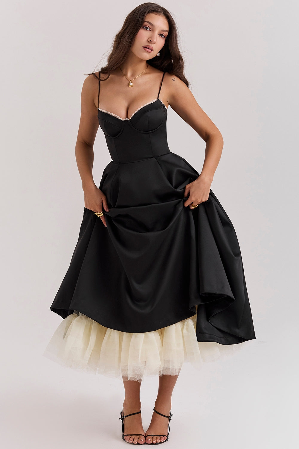 A Line Midi Dress With Sweetheart Neck