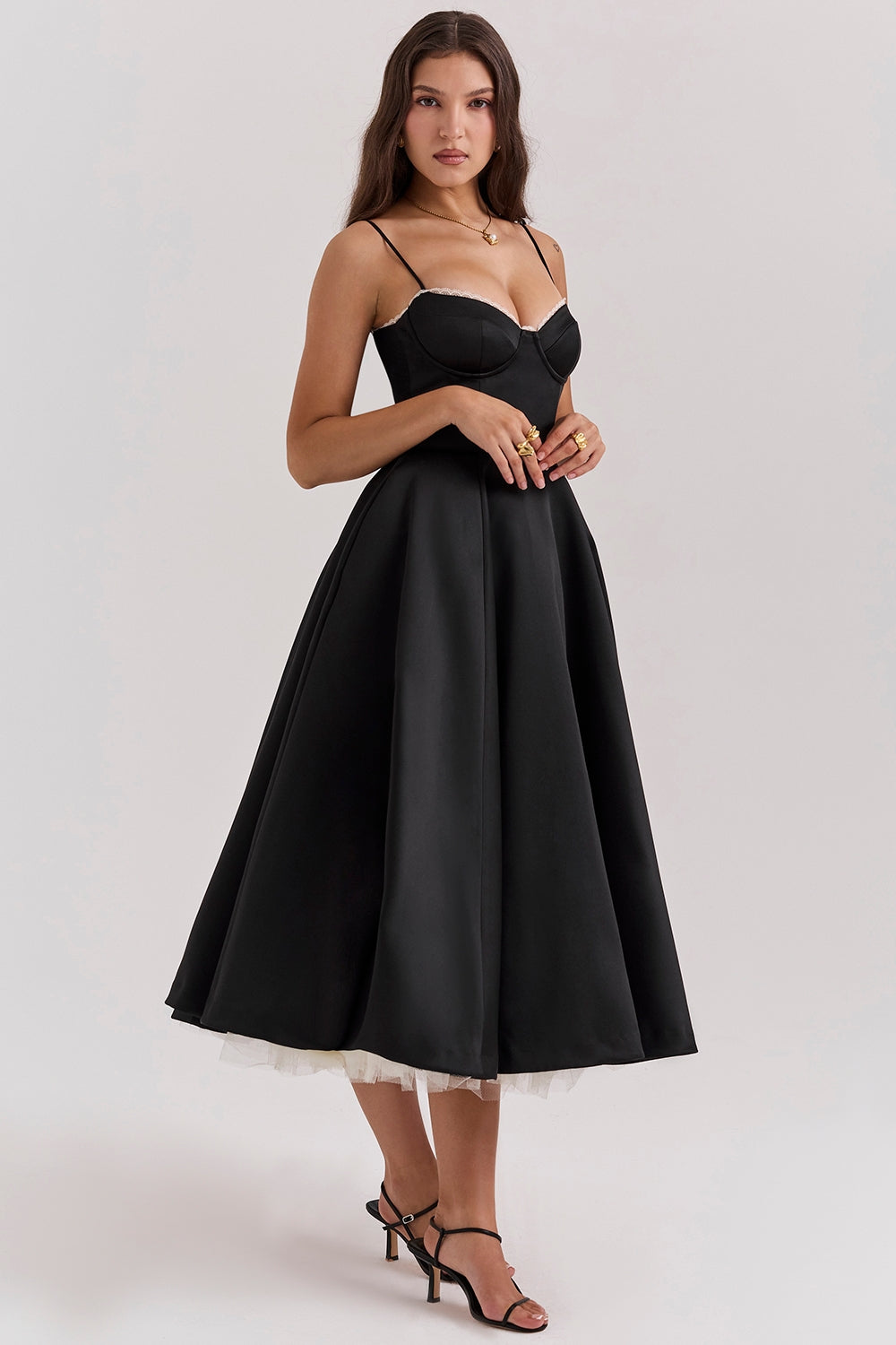 A Line Midi Dress With Sweetheart Neck