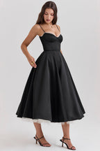 A Line Midi Dress With Sweetheart Neck