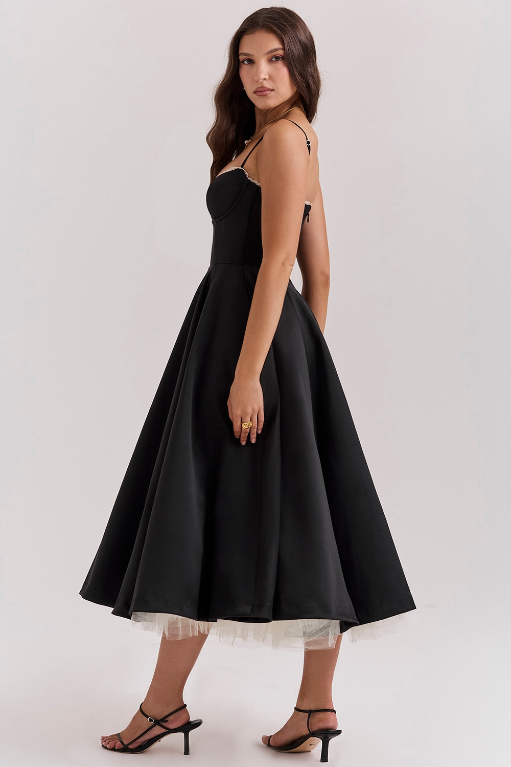 A Line Midi Dress With Sweetheart Neck