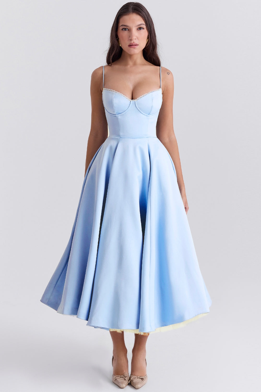 A Line Midi Dress With Sweetheart Neck