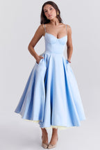 A Line Midi Dress With Sweetheart Neck