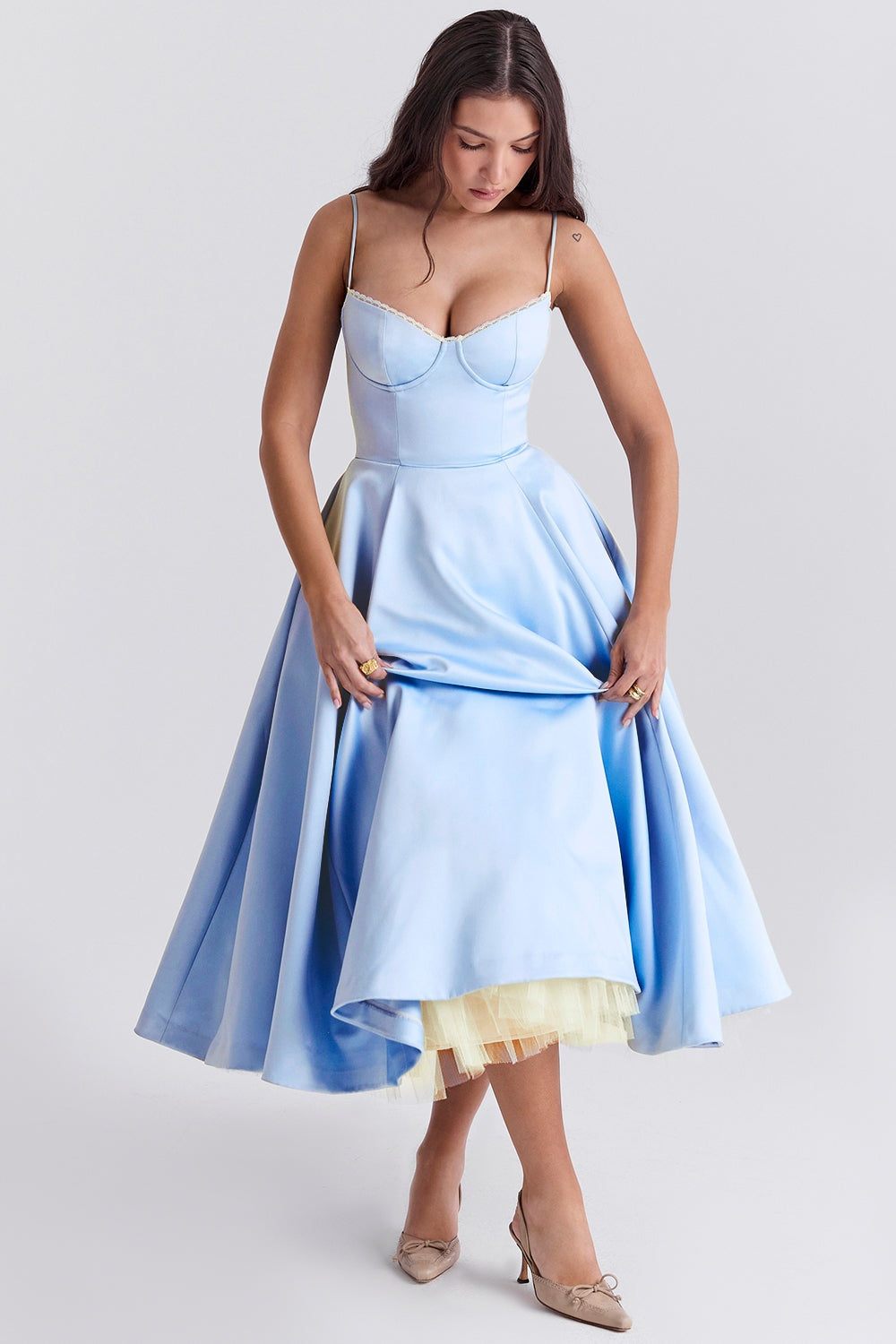 A Line Midi Dress With Sweetheart Neck
