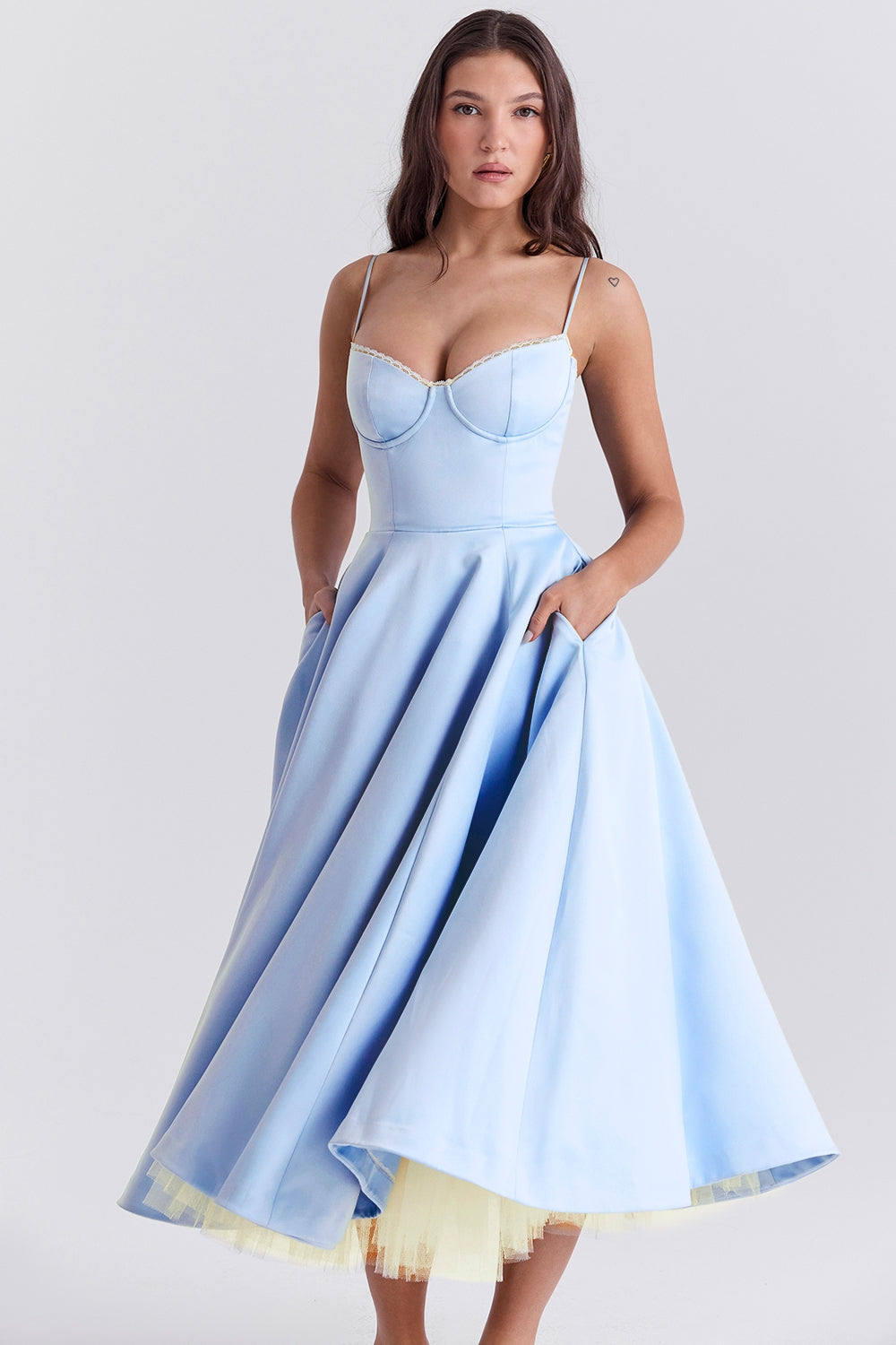 A Line Midi Dress With Sweetheart Neck