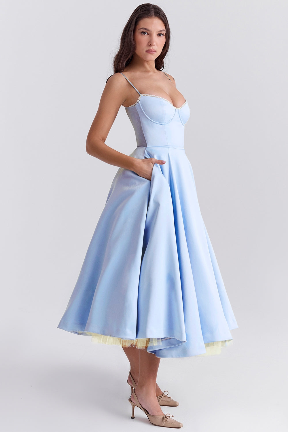 A Line Midi Dress With Sweetheart Neck