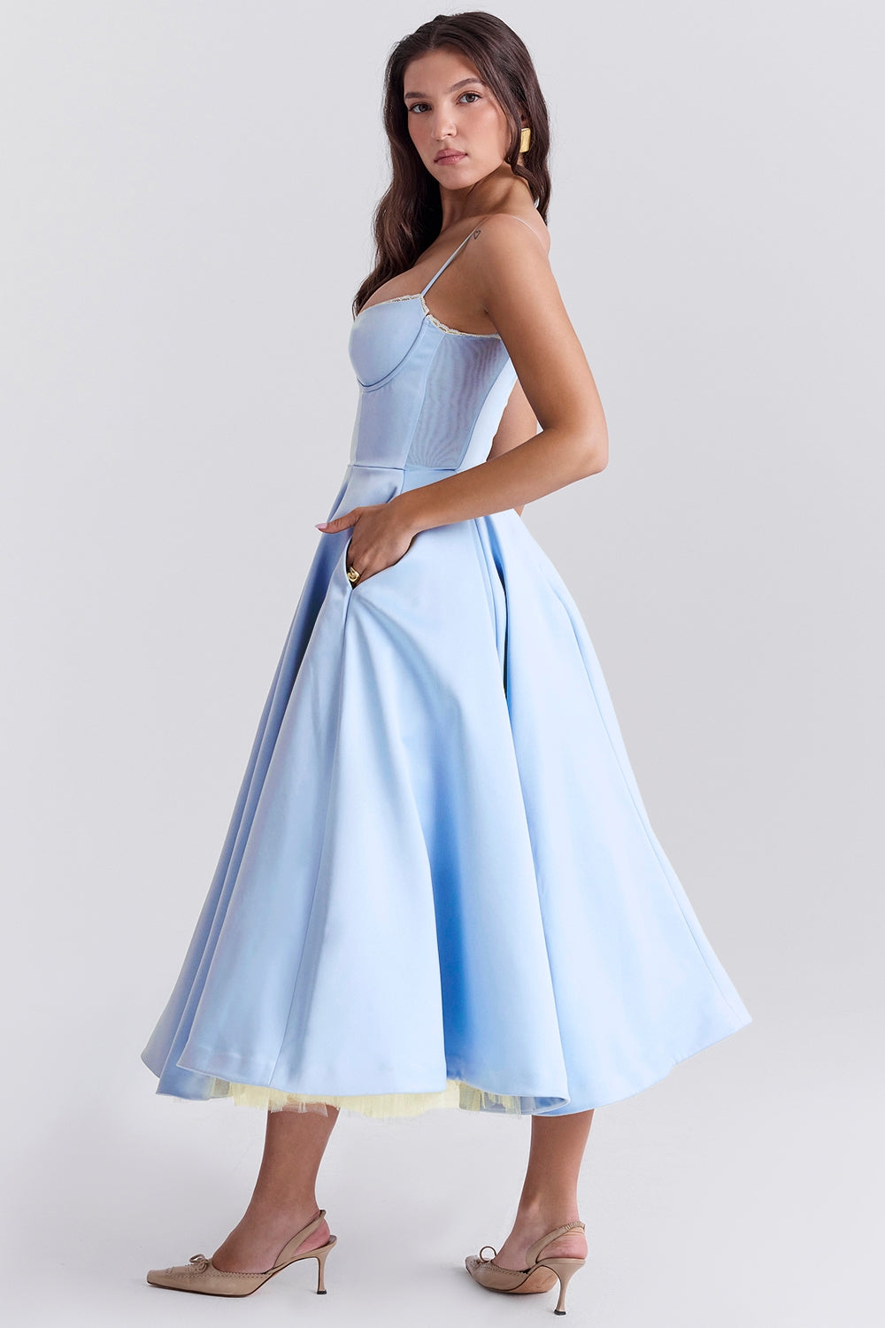 A Line Midi Dress With Sweetheart Neck