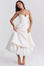 A Line Midi Dress With Sweetheart Neck