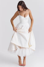 A Line Midi Dress With Sweetheart Neck
