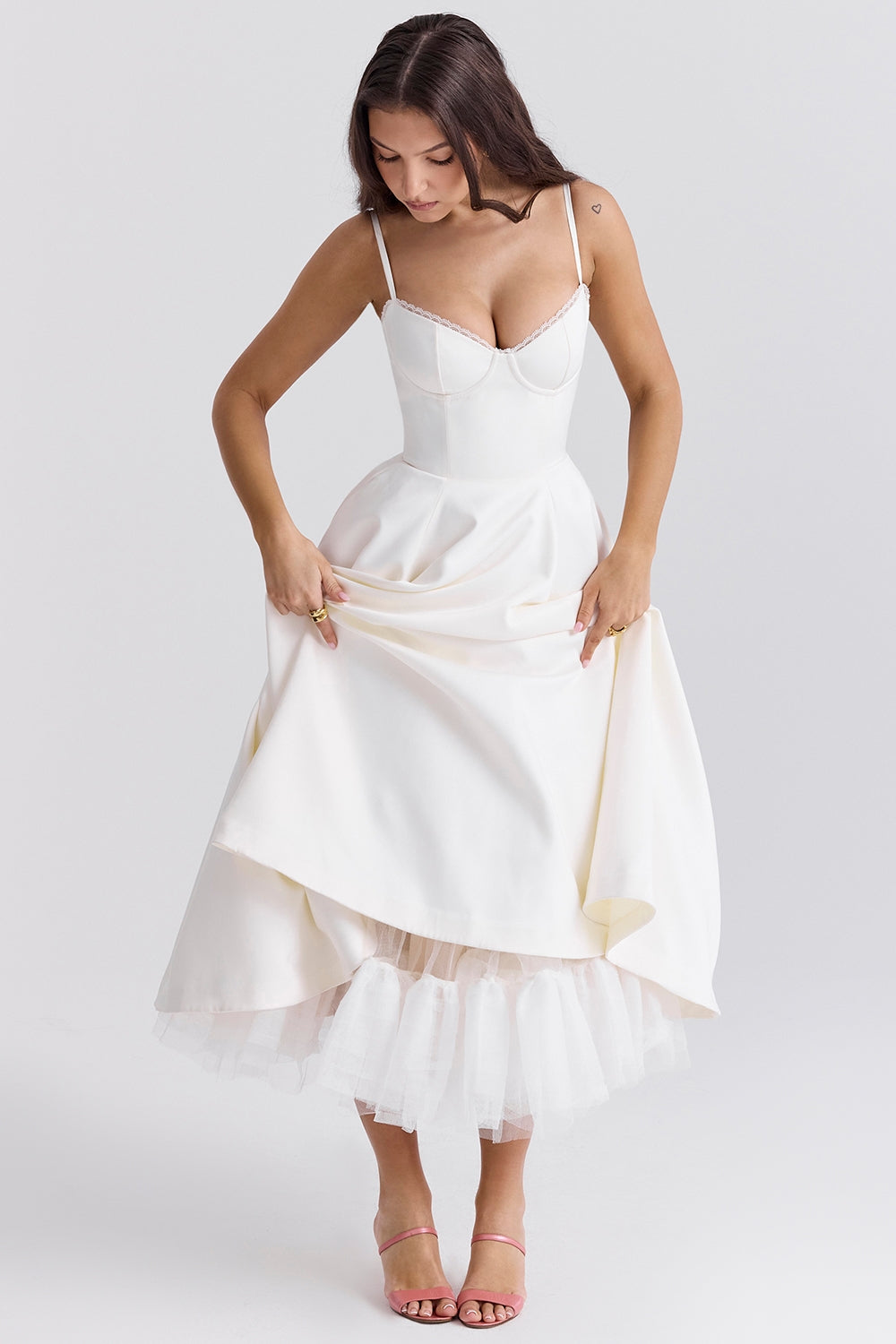 A Line Midi Dress With Sweetheart Neck