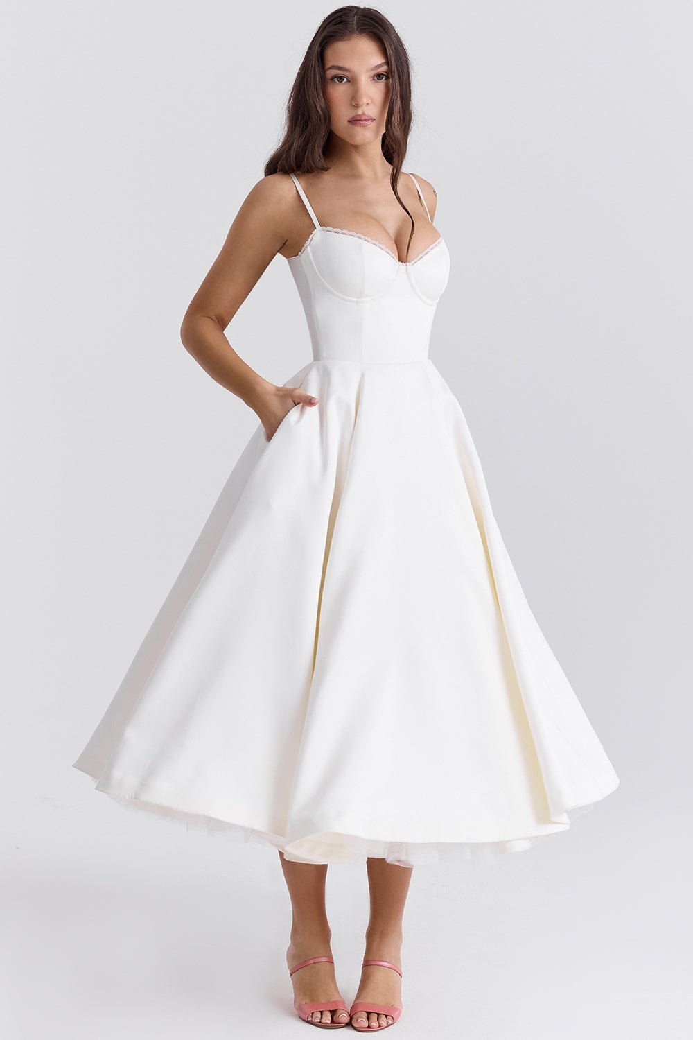 A Line Midi Dress With Sweetheart Neck