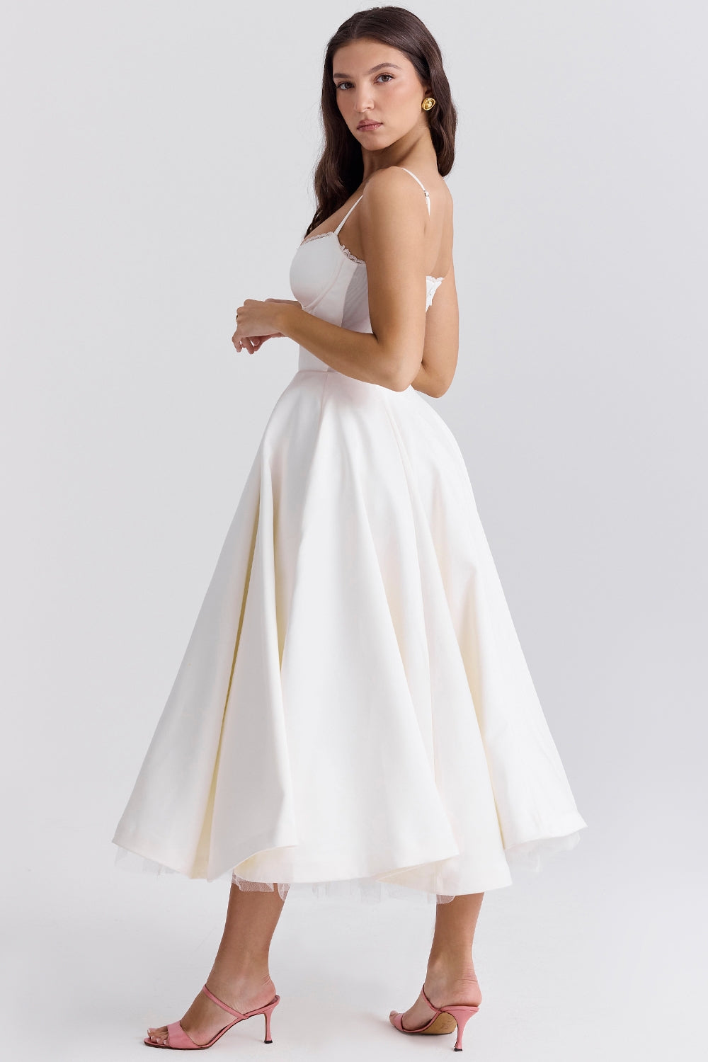 A Line Midi Dress With Sweetheart Neck