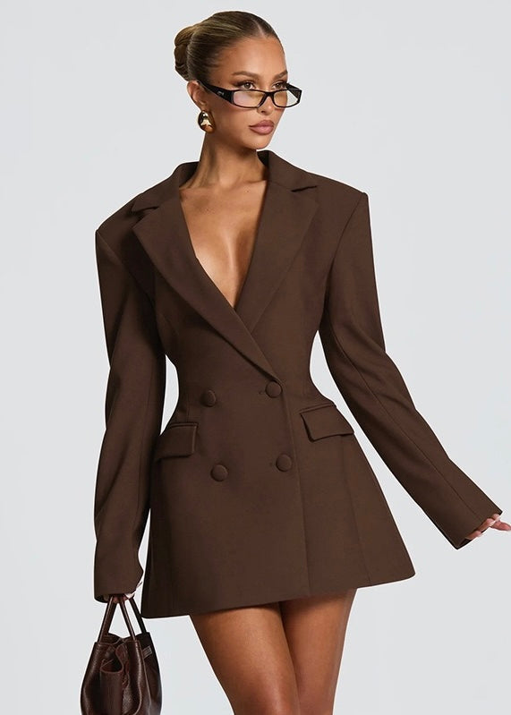 Structured Blazer Mini Dress With Lapel Collar