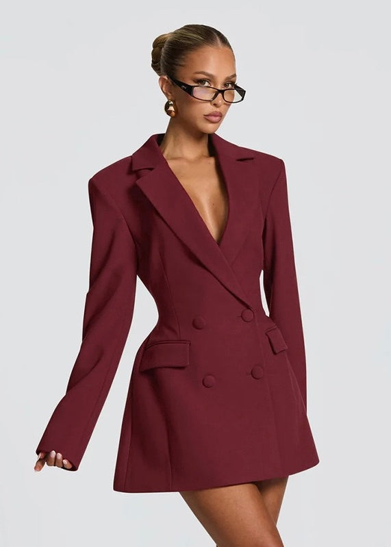 Structured Blazer Mini Dress With Lapel Collar