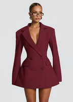 Structured Blazer Mini Dress With Lapel Collar
