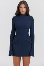 High Neck Mini Dress With Flared Cuffs