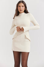 High Neck Mini Dress With Flared Cuffs