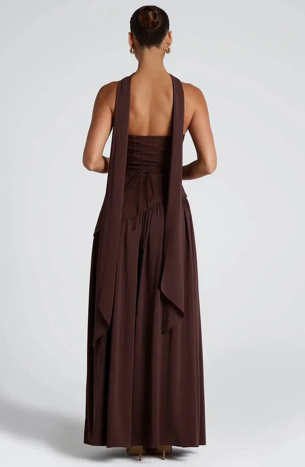 Women's Strapless Bodycon Maxi Dress with Draped Skirt and Split