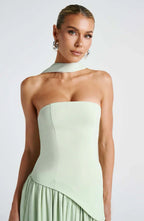 Women's Strapless Bodycon Maxi Dress with Draped Skirt and Split