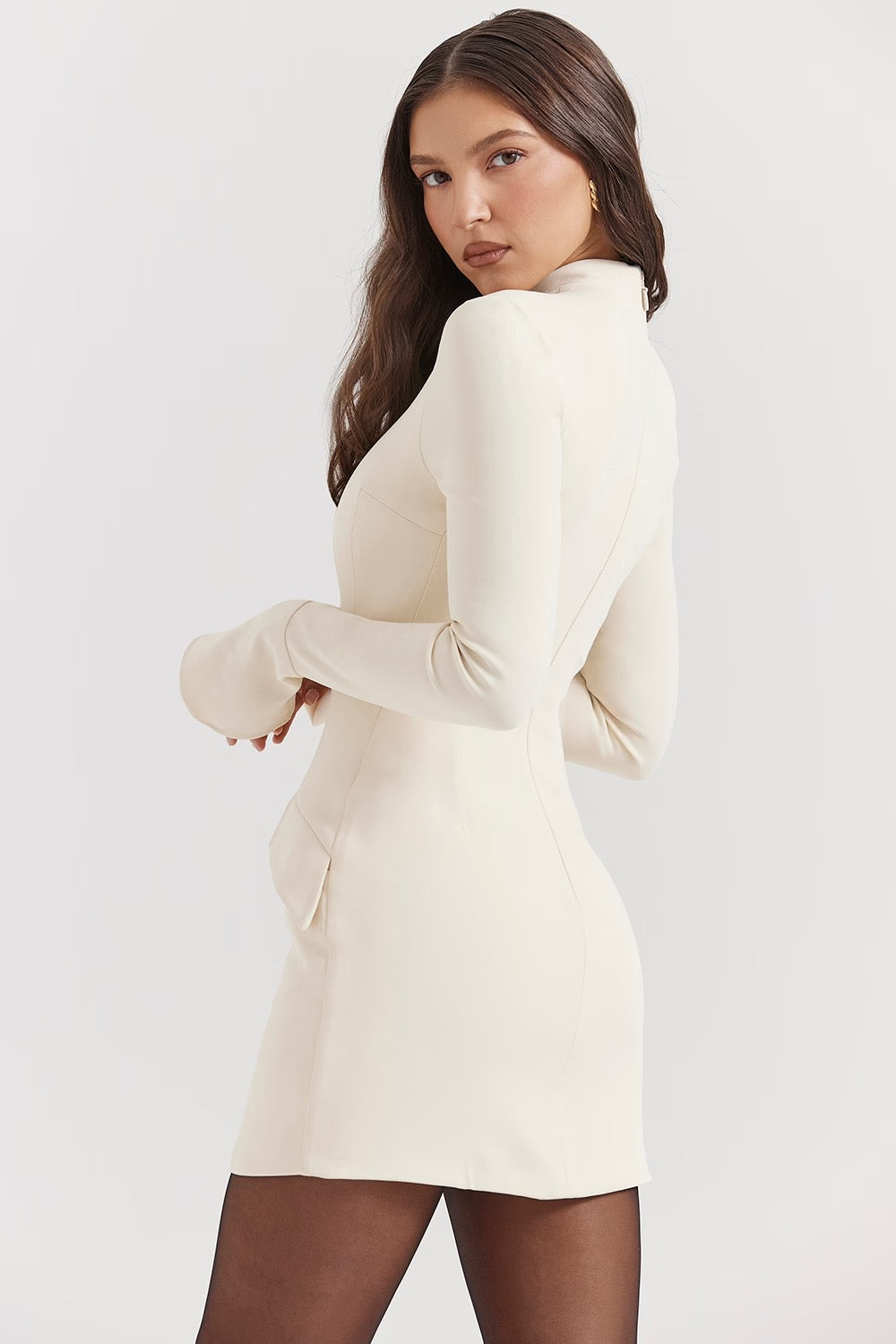 High Neck Mini Dress With Flared Cuffs