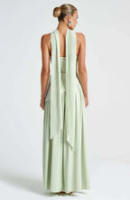 Women's Strapless Bodycon Maxi Dress with Draped Skirt and Split