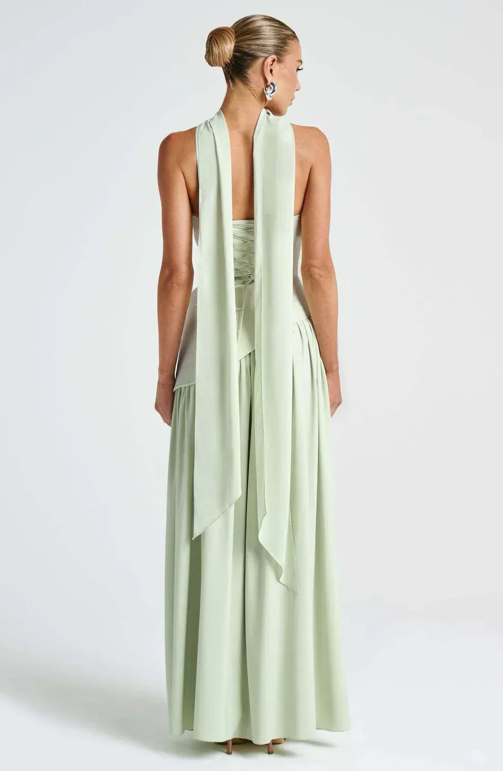 Women's Strapless Bodycon Maxi Dress with Draped Skirt and Split