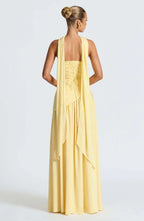 Women's Strapless Bodycon Maxi Dress with Draped Skirt and Split