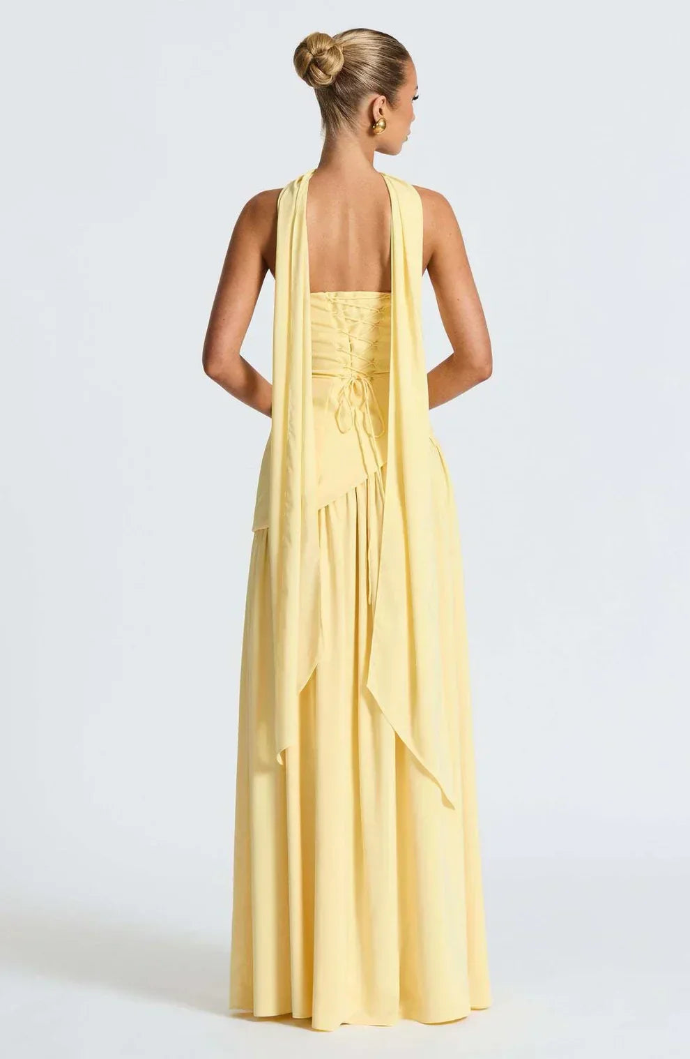 Women's Strapless Bodycon Maxi Dress with Draped Skirt and Split